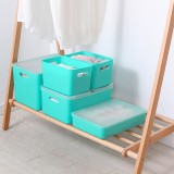 多功能日式收纳盒家用带盖衣物整理收纳筐桌面杂物零食玩具储物箱（湖蓝色）