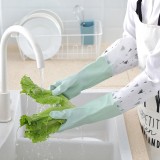 居家防水洗碗保暖手套胶皮手套家用厨房洗衣耐用胶宽口加绒家务手套N-777（S）