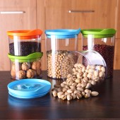 可叠加厨房食品储物罐零食收纳罐透明密封罐保鲜盒 AS-825（小号三件套）