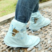 雨鞋套男女鞋套防水雨天雨靴防雨鞋套防滑加厚耐磨成人户外雨鞋套（高弹pvc卡通款大号42-44码）