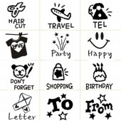 木质迷你木盒印章12枚入清晰图案工具可爱日记组合评语奖励小印章 12枚入（D款-旅行）