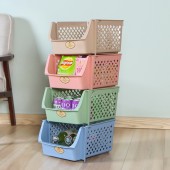 厨房果蔬收纳筐零食儿童玩具收纳箱多层叠加菜篮子PP镂空花纹塑料蔬菜置物架