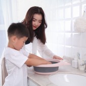 婴儿脸盆可爱小猫折叠水盆儿童洗脸盆宝宝卡通洗头屁股便携式盆子