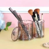 透明带盖子双筒化妆棉收纳筒浴室杂物化妆刷首饰盒笔筒透明带盖子收纳盒