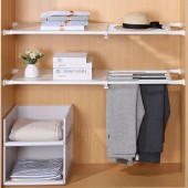 多功能伸缩置物架加强款脚垫防滑整理架分层隔板免钉衣柜收纳衣裤架（宽36CM）螺丝款