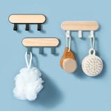 木质圆头挂钩家用多功能免钉粘钩强力承重创意挂钩门后免打孔粘钩（三排挂钩）