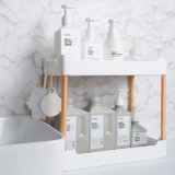 厨房置物架浴室镂空整理架落地多层储物架子可移动小推车带轮收纳架 木支架款（二层）