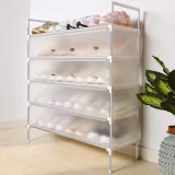 新款不锈钢多层鞋架门口收纳鞋架组合式简易鞋架子家用室内收纳神器带门档垫片（粗管散柱PP中控隔板款）白色