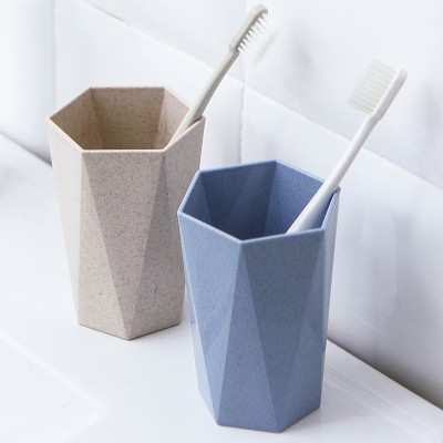 漱口杯简约牙刷杯子情侣洗漱杯家用牙缸杯小麦纤维立体几何形刷牙杯JY176