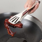 加厚304不锈钢食品夹厨房家用夹牛排烤肉防滑沥油夹三线镂空烧烤夹