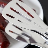 加厚304不锈钢食品夹厨房家用夹牛排烤肉防滑沥油夹三线镂空烧烤夹