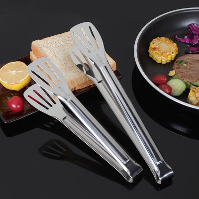 加厚304不锈钢食品夹厨房家用夹牛排烤肉防滑沥油夹三线镂空烧烤夹
