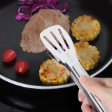 加厚304不锈钢食品夹厨房家用夹牛排烤肉防滑沥油夹三线镂空烧烤夹