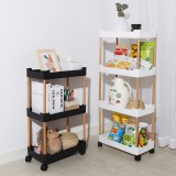 厨房置物架浴室镂空整理架落地多层储物架子可移动小推车带轮收纳架 木支架款（三层）