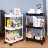 厨房置物架浴室镂空整理架落地多层储物架子可移动小推车带轮收纳架 木支架款（四层）