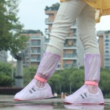 户外旅游成人雨靴雨天防滑雨鞋防水加厚高筒雨鞋套 绑带高帮长款（透明圆点粉底）