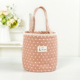 韩国棉麻波点便当包手拎包冰包饭盒保温包防水包野餐学生带饭提包