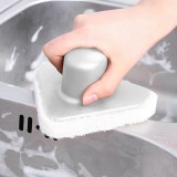 海绵刷带手柄浴室瓷砖刷厨房去污刷子洗锅魔力纤维毛刷清洁刷（百洁布白色底）三角款