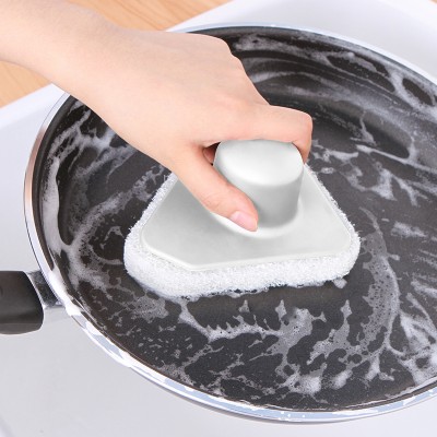 海绵刷带手柄浴室瓷砖刷厨房去污刷子洗锅魔力纤维毛刷清洁刷（百洁布白色底）三角款