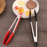 430不锈钢硅胶食品夹家用厨房夹牛排烤肉防滑沥油夹子防烫耐高温 