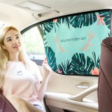 汽车遮阳帘车内防晒隔热双层汽车遮阳挡自动磁性伸缩车帘车载遮光板侧窗车窗帘（植物系列）