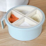 调味罐调料盒盐罐调味罐厨房圆形多格佐料盒收纳盒圆形透明盖四格调味盒（小麦款）