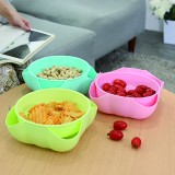 30年老品牌振兴创意花瓣马卡龙色系双果盘客厅水果盘干果零食盘厨房沥水盘 KSO562