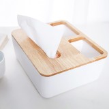 欧式加厚纸巾盒木质遥控器收纳盒 原木三格凸出款纸巾盒