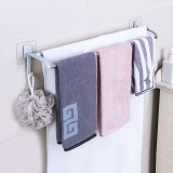 免打孔弯钩形毛巾架卫生间浴巾架浴室洗澡间挂架壁挂式双杆毛巾杆厕所置物 2杆（长款60cm）