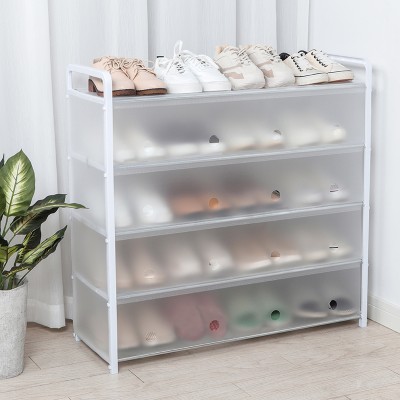 防尘带门帘鞋架家用多层钢管组装防尘鞋柜宿舍省空间收纳神器鞋子架（白色）