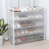 防尘带门帘鞋架家用多层钢管组装防尘鞋柜宿舍省空间收纳神器鞋子架（白色）