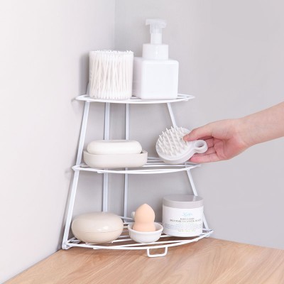 厨房置物架转角架浴室收纳架子扇形落地储物架三角扇形铁艺收纳架（3层）