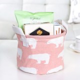 桌面布艺收纳筐棉麻收纳篮杂物储物盒可手提式零食收纳盒（圆形）