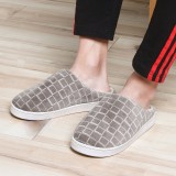 半包跟棉拖鞋情侣拖鞋毛绒鞋秋冬季室内厚底保暖防寒防滑男女鞋（方格女款））