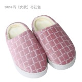 半包跟棉拖鞋情侣拖鞋毛绒鞋秋冬季室内厚底保暖防寒防滑男女鞋（方格女款））