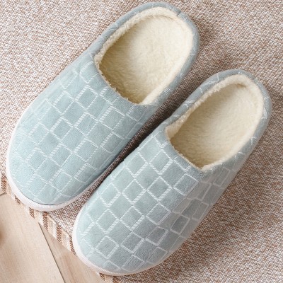 半包跟棉拖鞋情侣拖鞋毛绒鞋秋冬季室内厚底保暖防寒防滑男女鞋（方格女款））