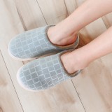 半包跟棉拖鞋情侣拖鞋毛绒鞋秋冬季室内厚底保暖防寒防滑男女鞋（方格女款））