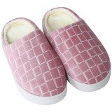 半包跟棉拖鞋情侣拖鞋毛绒鞋秋冬季室内厚底保暖防寒防滑男女鞋（方格女款））