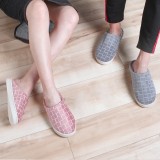 半包跟棉拖鞋情侣拖鞋毛绒鞋秋冬季室内厚底保暖防寒防滑男女鞋（方格女款））