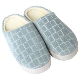 半包跟棉拖鞋情侣拖鞋毛绒鞋秋冬季室内厚底保暖防寒防滑男女鞋（方格女款））