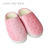 半包跟棉拖鞋情侣拖鞋毛绒鞋秋冬季室内厚底保暖防寒防滑男女鞋（方格女款））