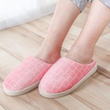 半包跟棉拖鞋情侣拖鞋毛绒鞋秋冬季室内厚底保暖防寒防滑男女鞋（方格女款））