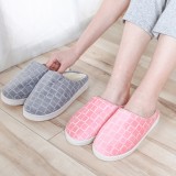 半包跟棉拖鞋情侣拖鞋毛绒鞋秋冬季室内厚底保暖防寒防滑男女鞋（方格女款））